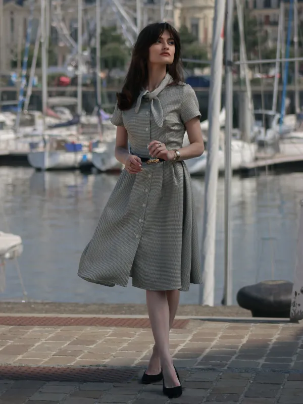 Brown 1940s Small Windowpane Plaid Dress sold by Retro Stage