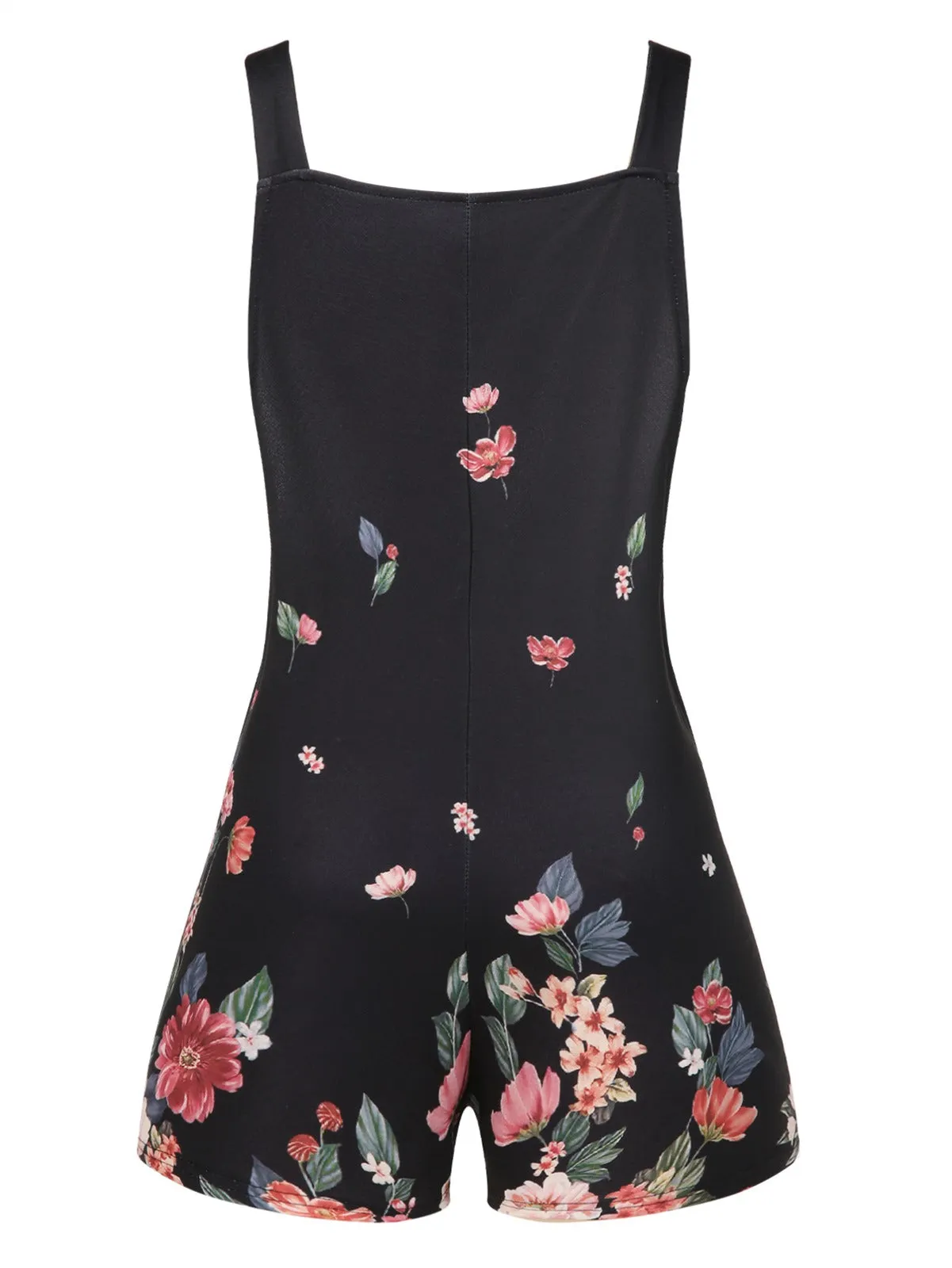 Black 1950s Adjustable Straps Floral Romper sold by Retro Stage product image thumbnail 2
