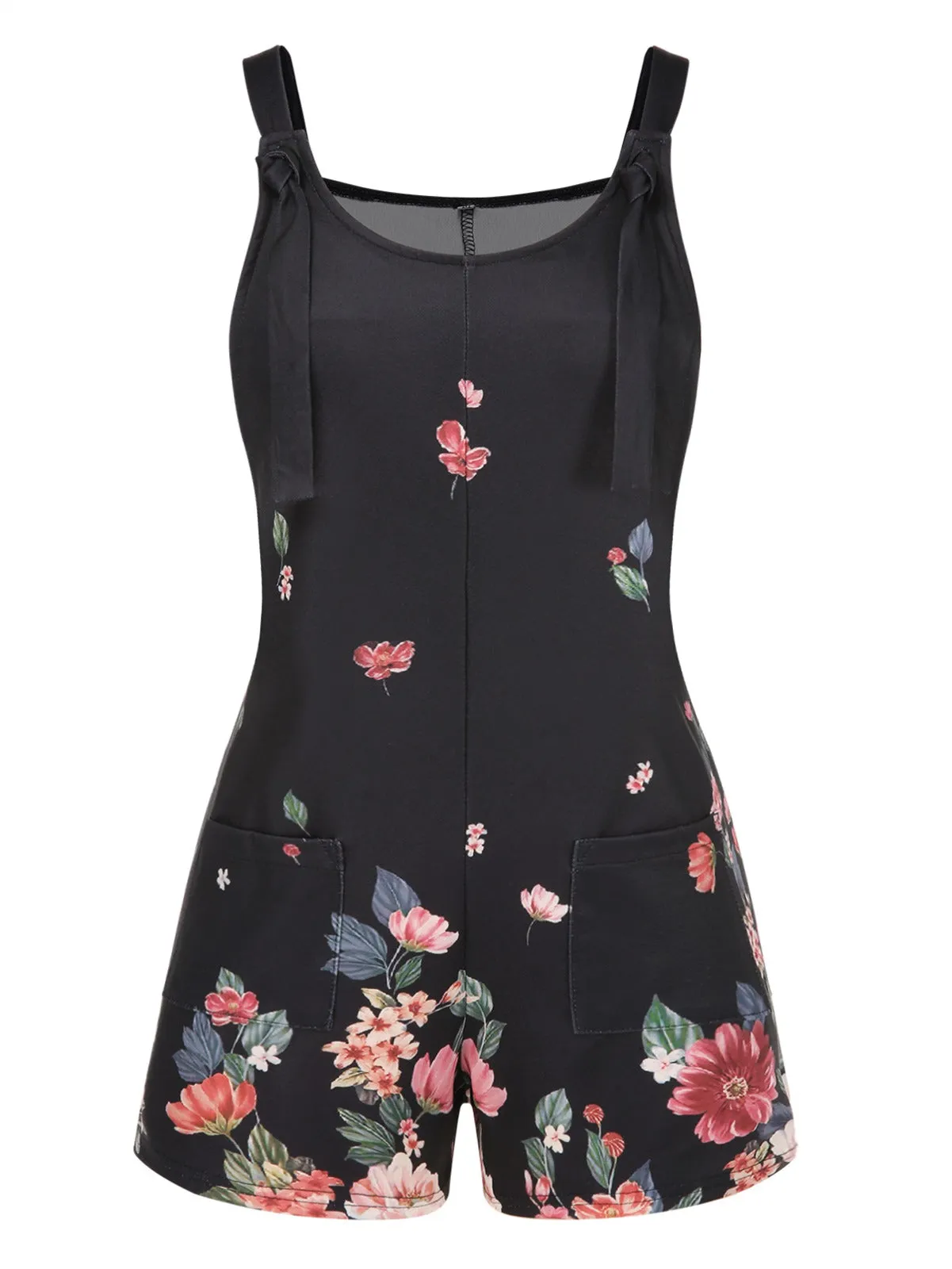 Black 1950s Adjustable Straps Floral Romper sold by Retro Stage