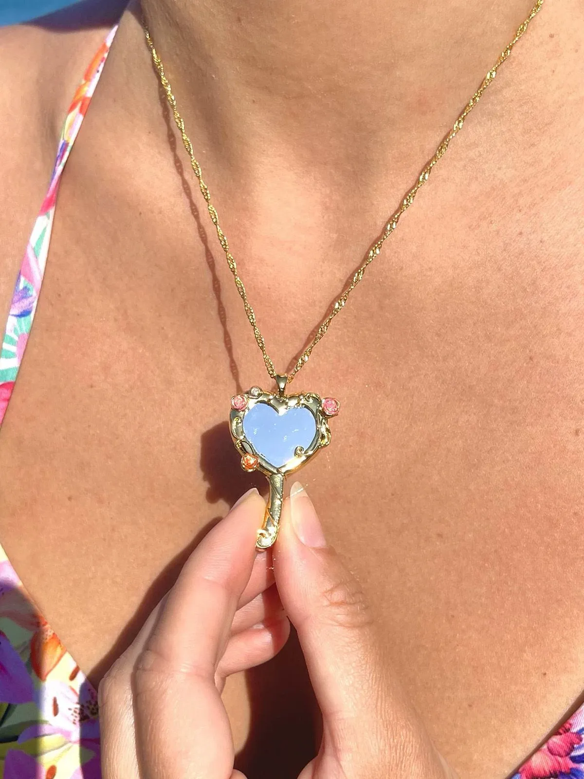 Vintage Alloy Mirror Decoration Necklace sold by Retro Stage product image thumbnail 3