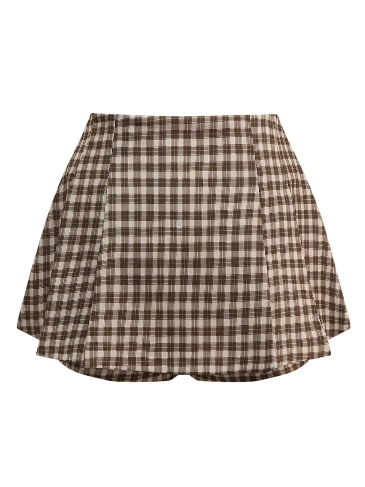 Brown 1960s Gingham Plaid Pleated Skirt sold by Retro Stage product image thumbnail 2