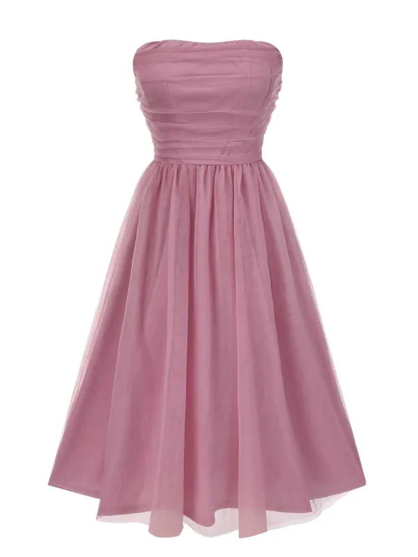 1950s Strapless Ruched Mesh Sleeveless Dress sold by Retro Stage