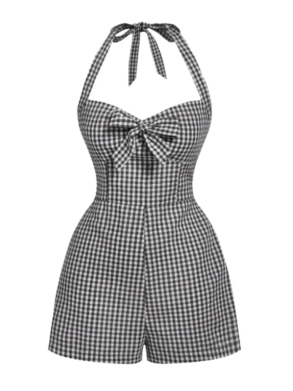 1950s Halter Gingham Plaids Bow Romper sold by Retro Stage