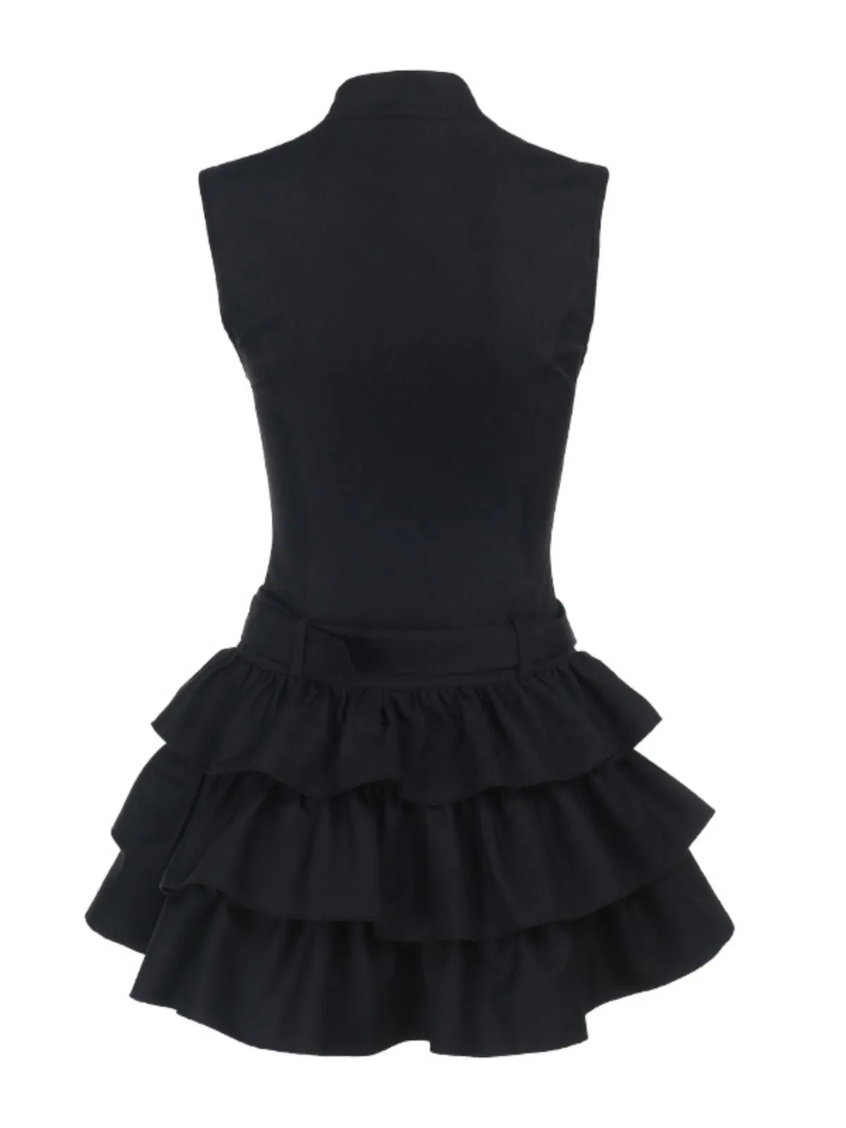 Black 1980s Steampunk Solid Zipper Belted Dress sold by Retro Stage product image thumbnail 3