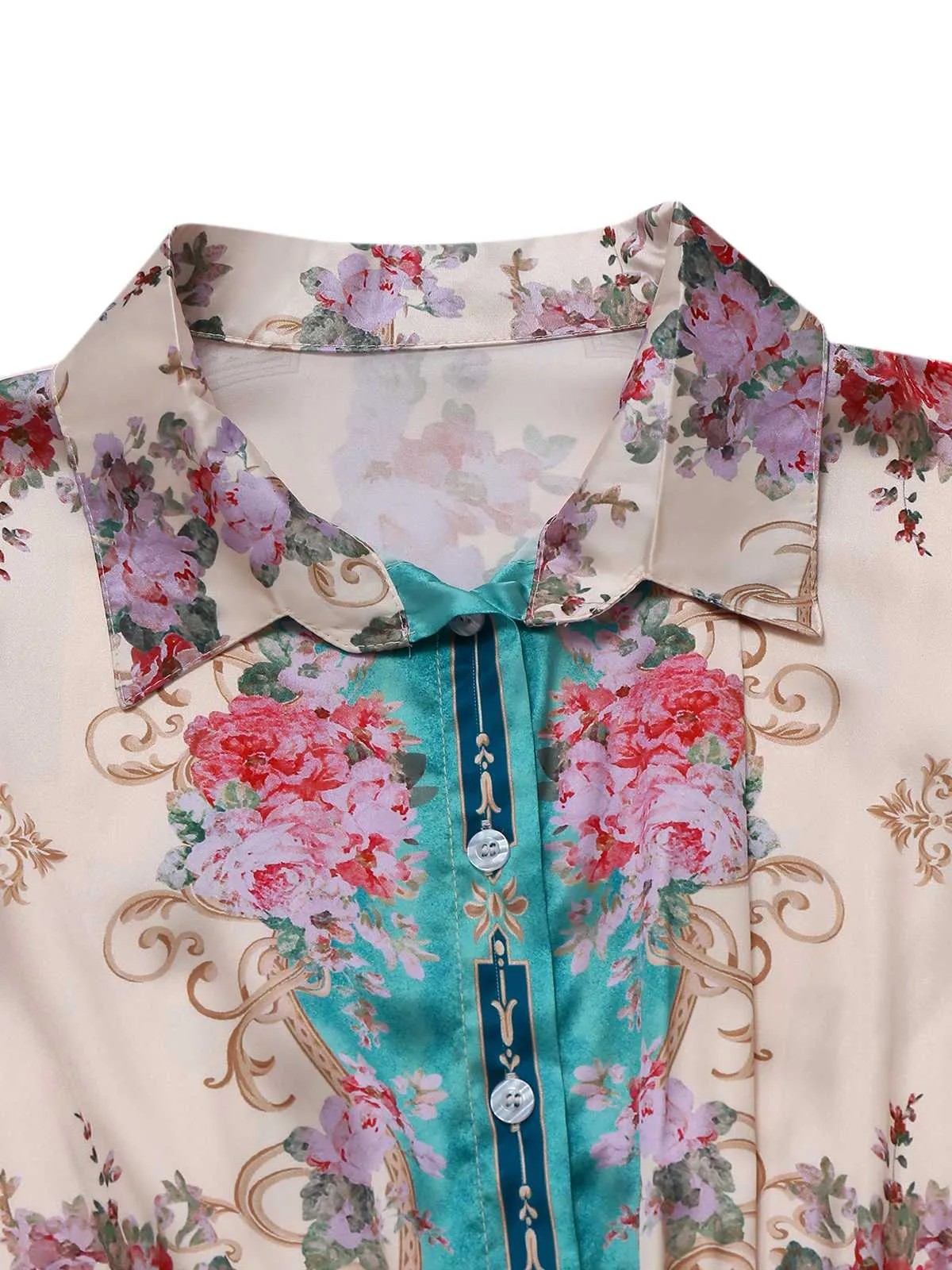 Green 1930s Symmetrical Floral Shirt Collar Jumpsuit sold by Retro Stage product image thumbnail 3