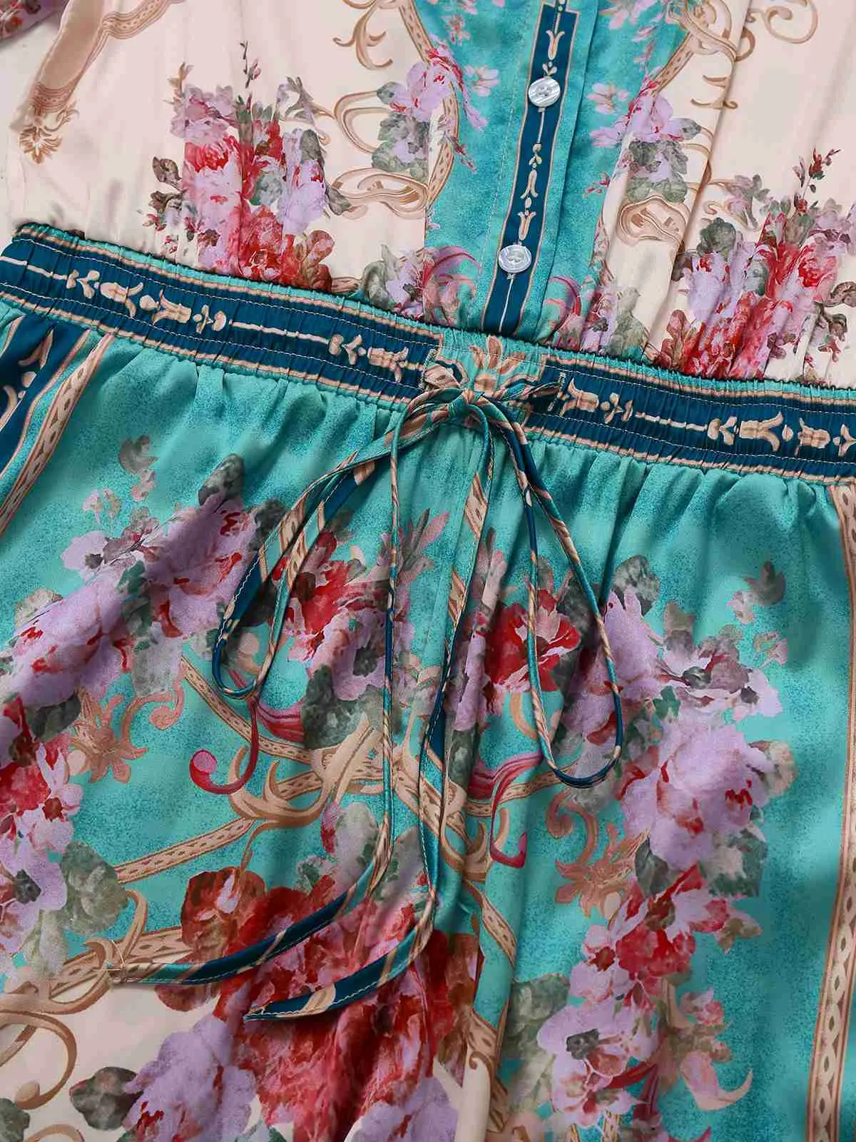 Green 1930s Symmetrical Floral Shirt Collar Jumpsuit sold by Retro Stage product image thumbnail 4