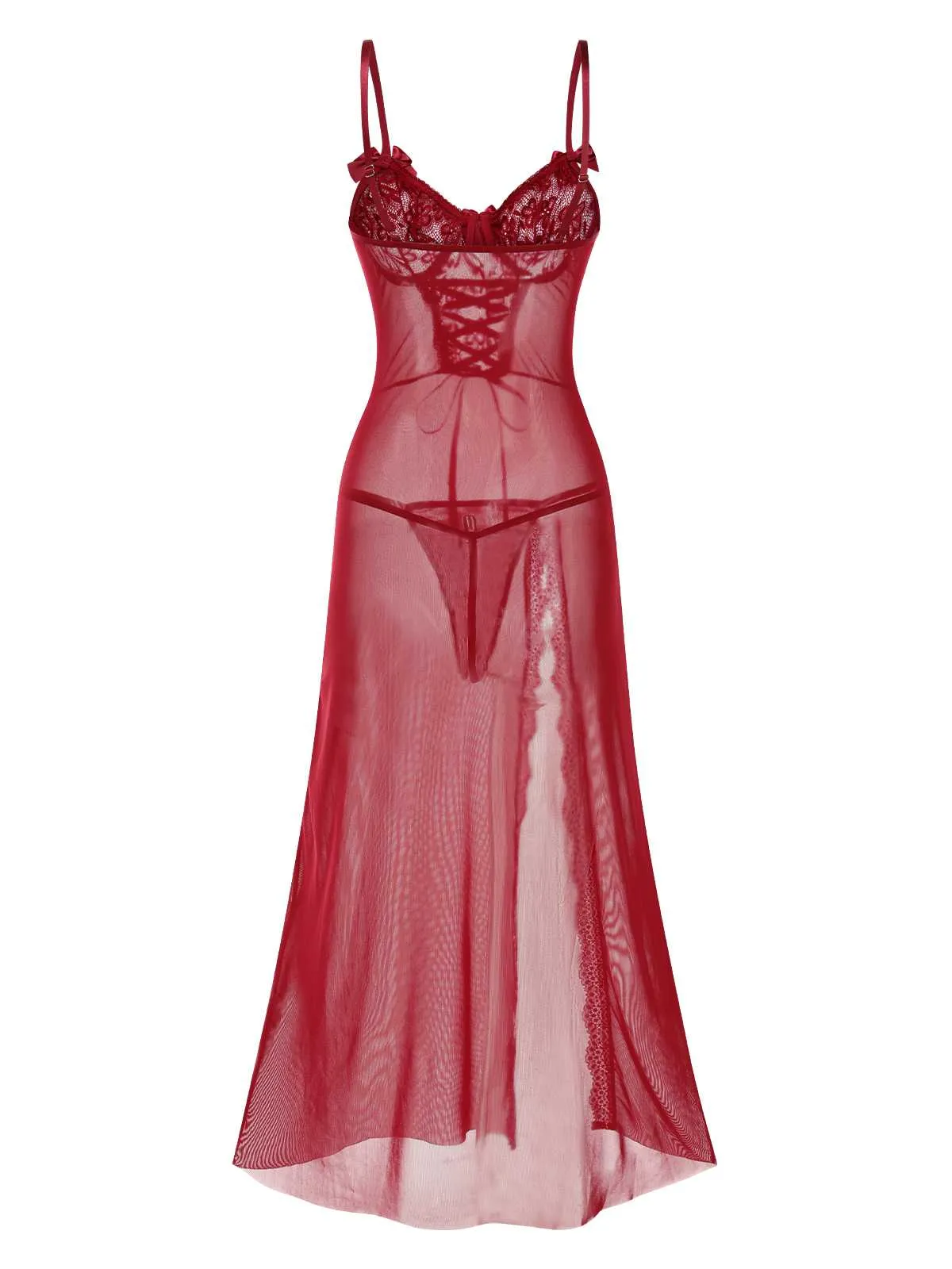 1970s Strap Lace Sheer Slit Sleepwear Nightgown sold by Retro Stage product image thumbnail 2