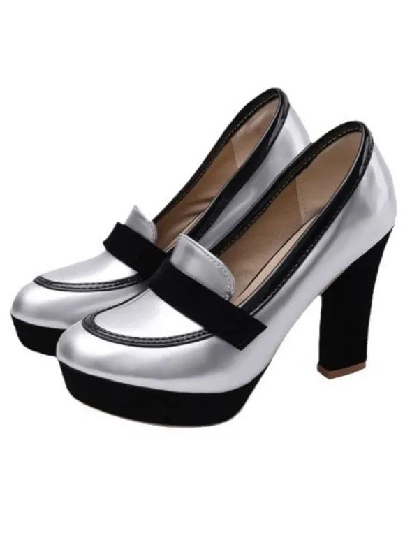 Vintage Round Toe Colorblock High Heels sold by Retro Stage