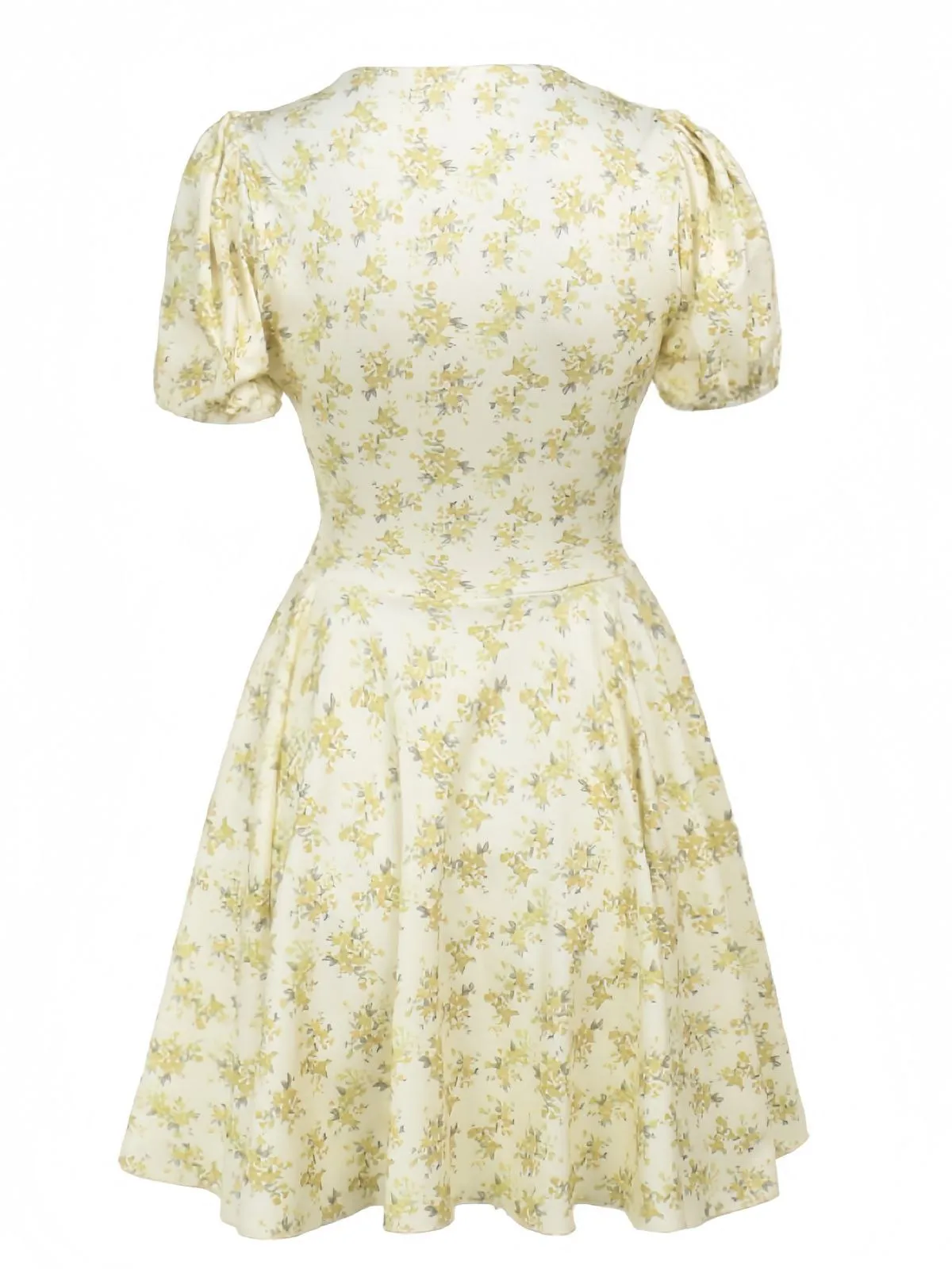 Yellow 1960s Floral Puff Sleeves V-Neck Dress sold by Retro Stage product image thumbnail 2