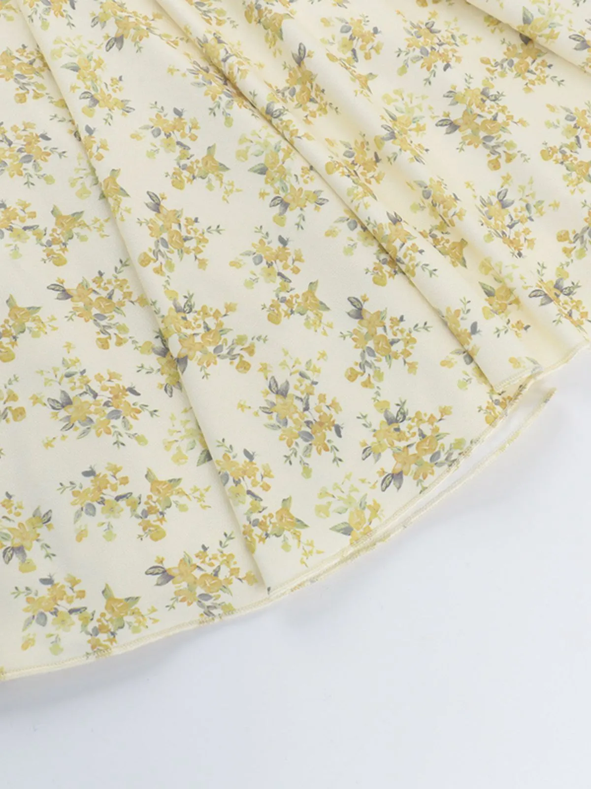 Yellow 1960s Floral Puff Sleeves V-Neck Dress sold by Retro Stage product image thumbnail 4