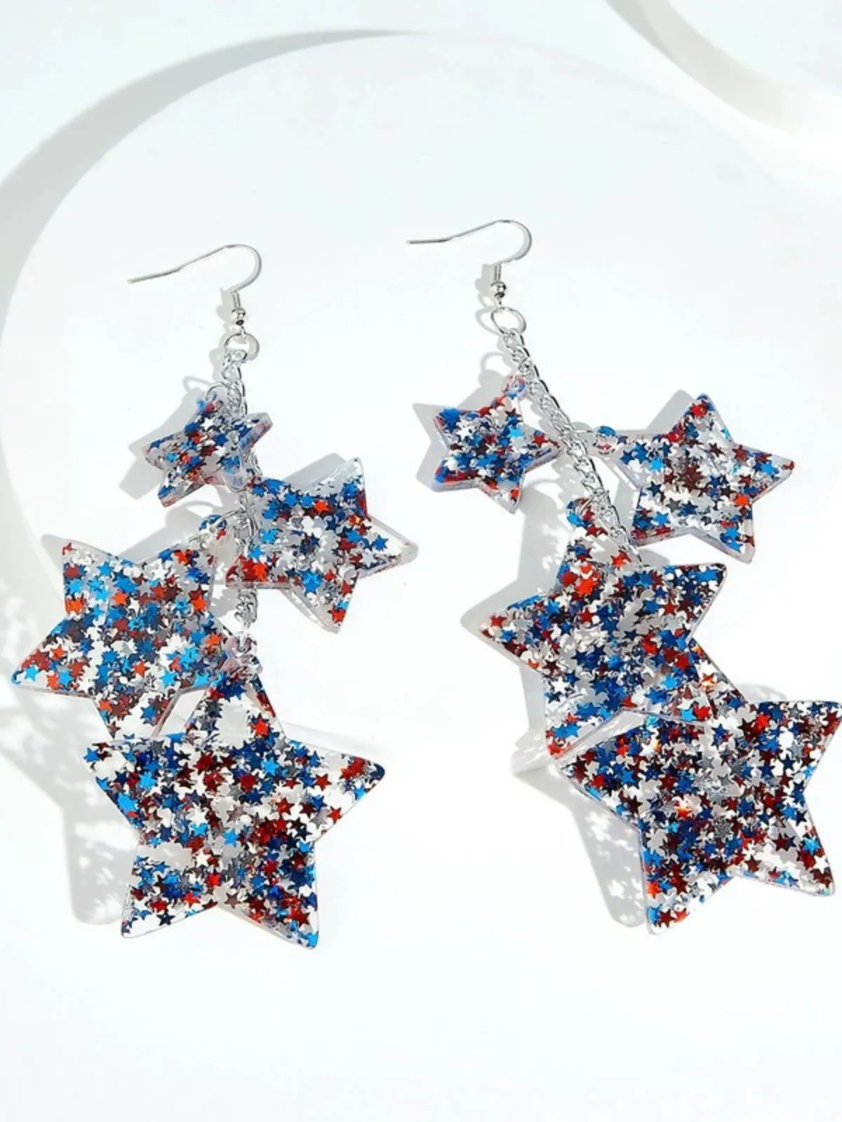 Red White Blue Stars Dangle Earrings sold by Retro Stage product image thumbnail 2