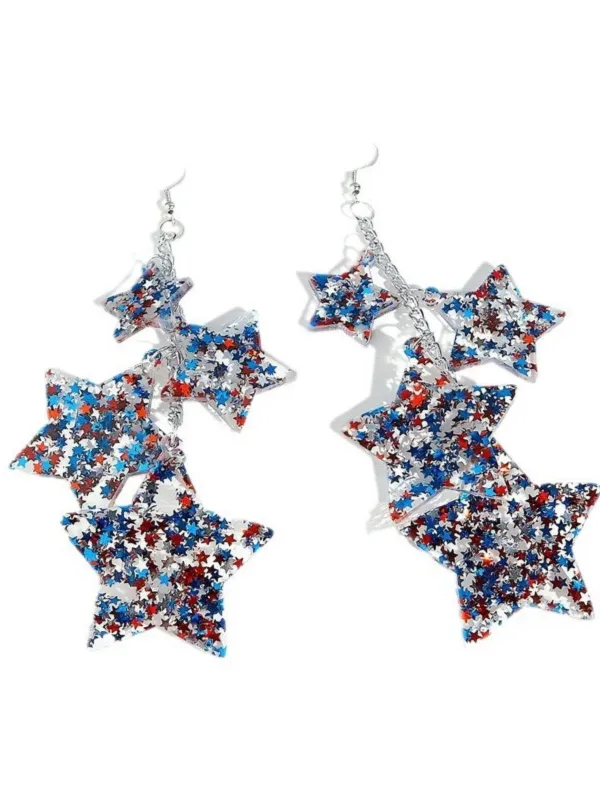 Red White Blue Stars Dangle Earrings sold by Retro Stage