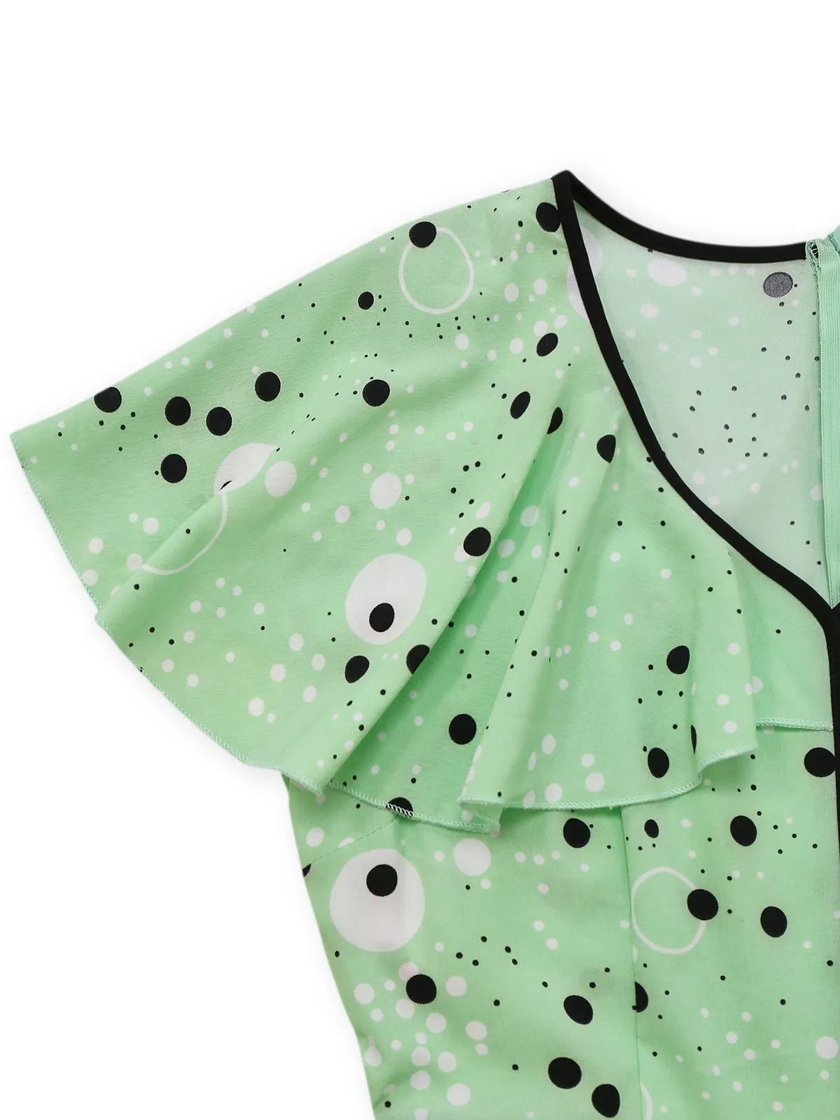 1940s Irregular Dots V-Neck Ruffled Dress sold by Retro Stage product image thumbnail 4