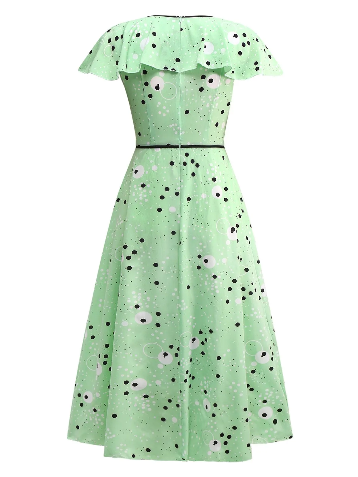 1940s Irregular Dots V-Neck Ruffled Dress sold by Retro Stage product image thumbnail 2