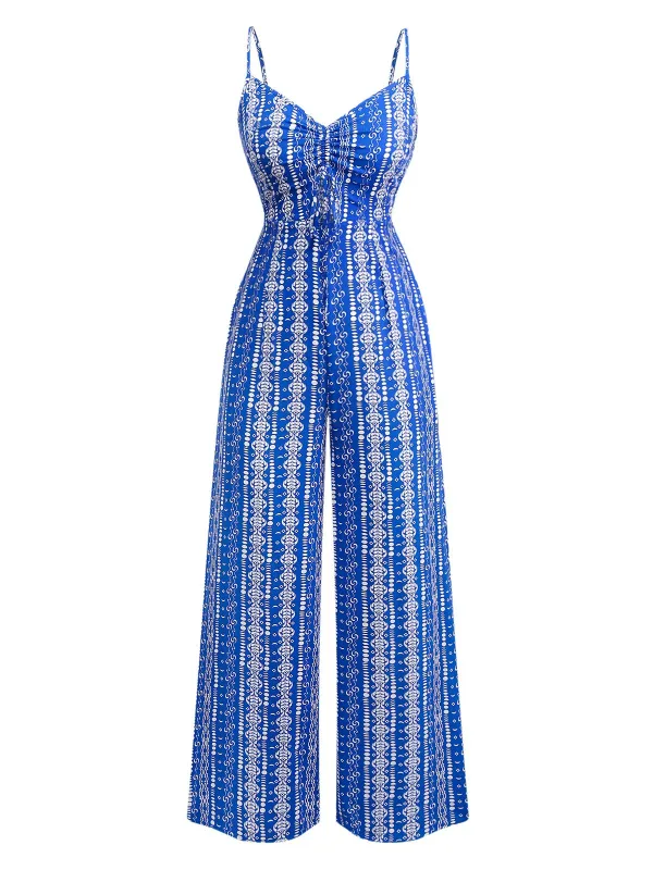 Blue 1970s Boho Style Suspender Jumpsuit sold by Retro Stage
