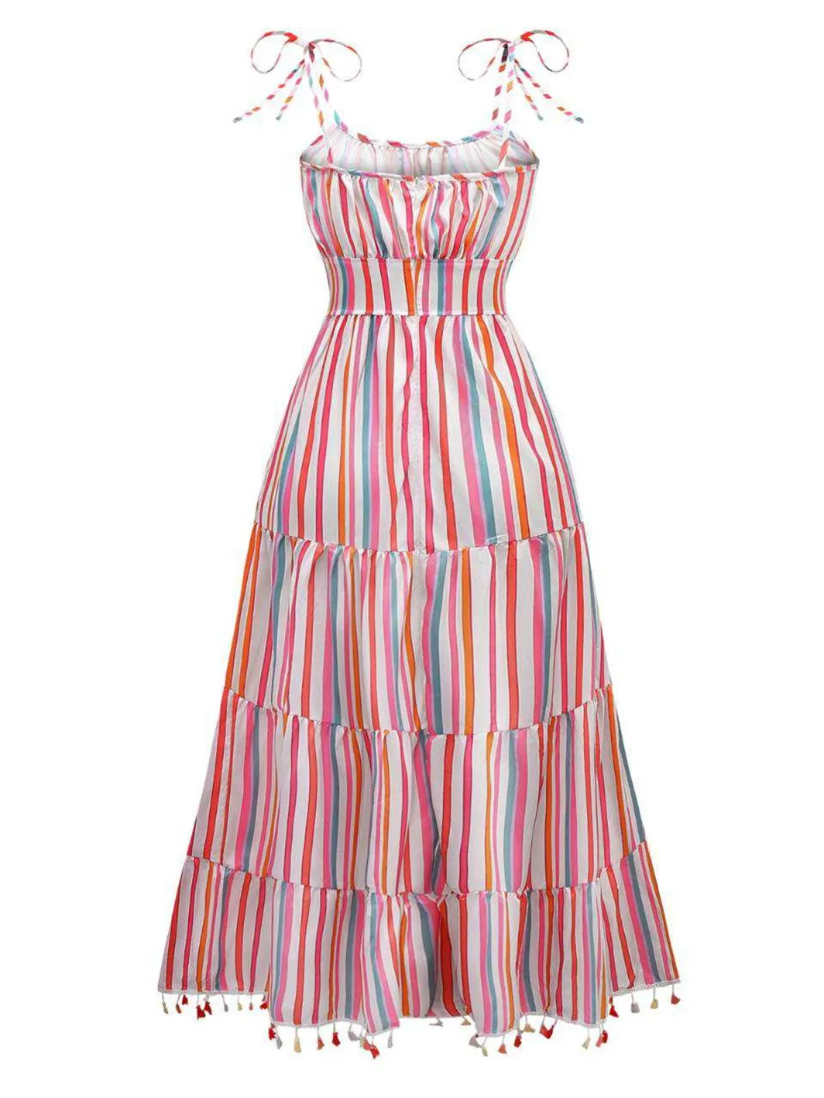 1970s Spaghetti Strap Rainbow Stripes Tiered Dress sold by Retro Stage product image thumbnail 2