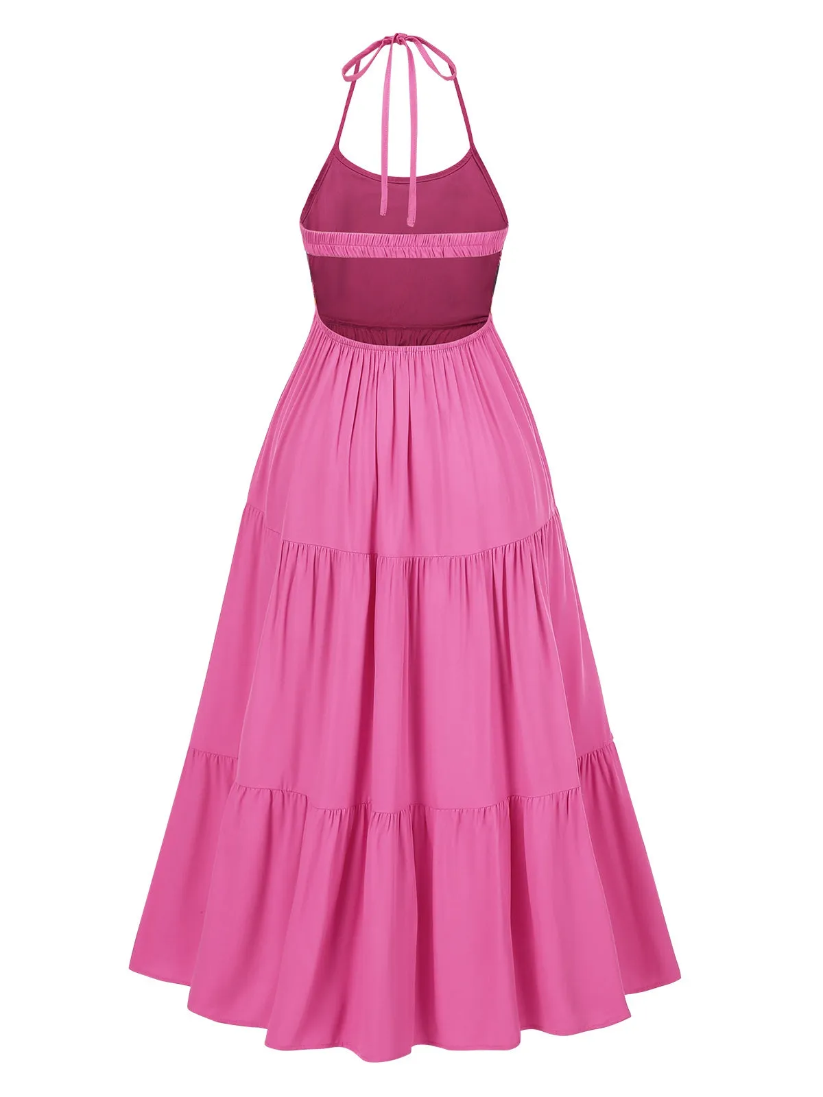 Rose Red 1970s Halter Plaids Floral Dress sold by Retro Stage product image thumbnail 2