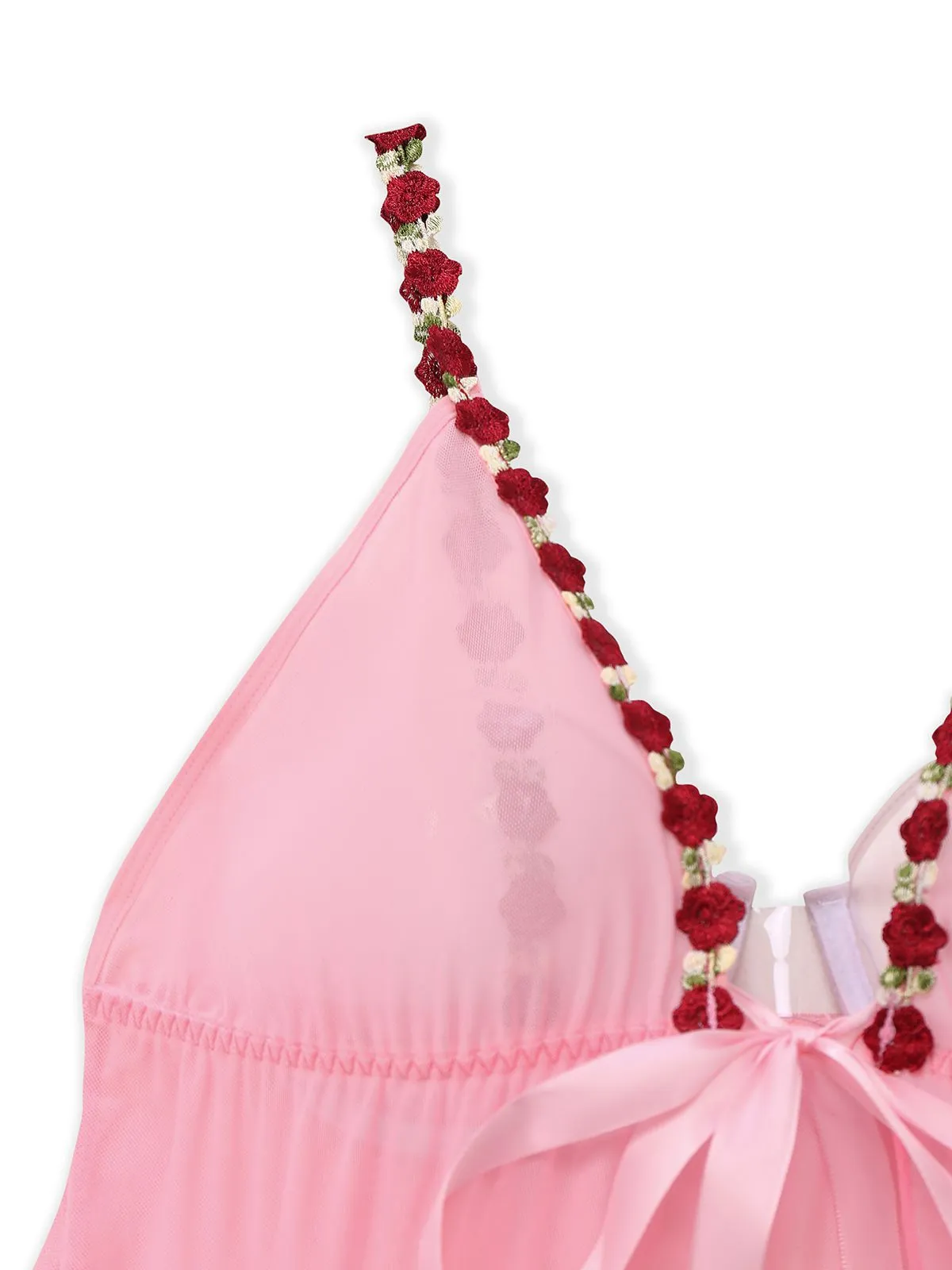 Dark Pink 1950s Deep V-Neck Embroidered Flower Pajama Set sold by Retro Stage product image thumbnail 4