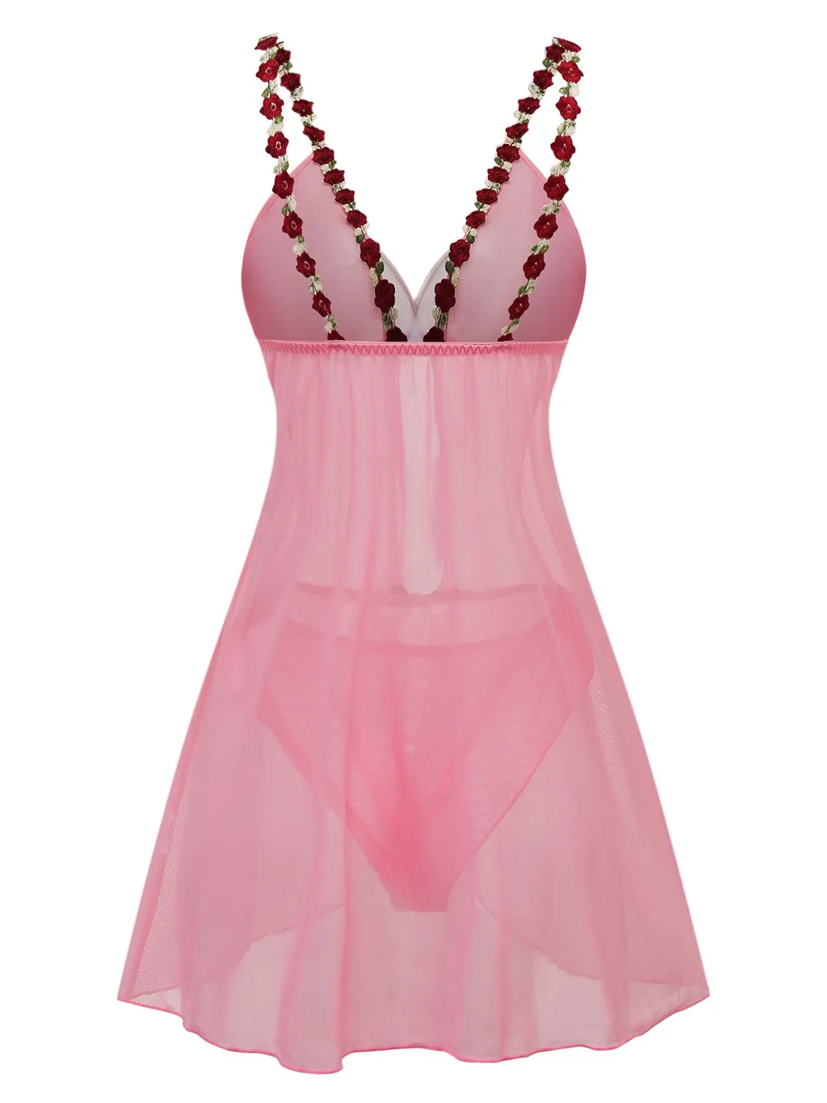 Dark Pink 1950s Deep V-Neck Embroidered Flower Pajama Set sold by Retro Stage product image thumbnail 2