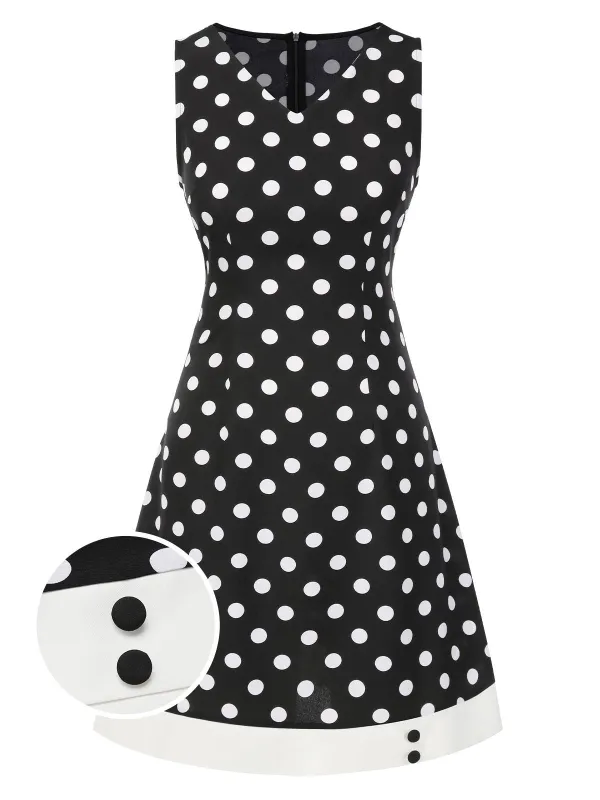 Black 1960s Polka Dot V-Neck Dress sold by Retro Stage