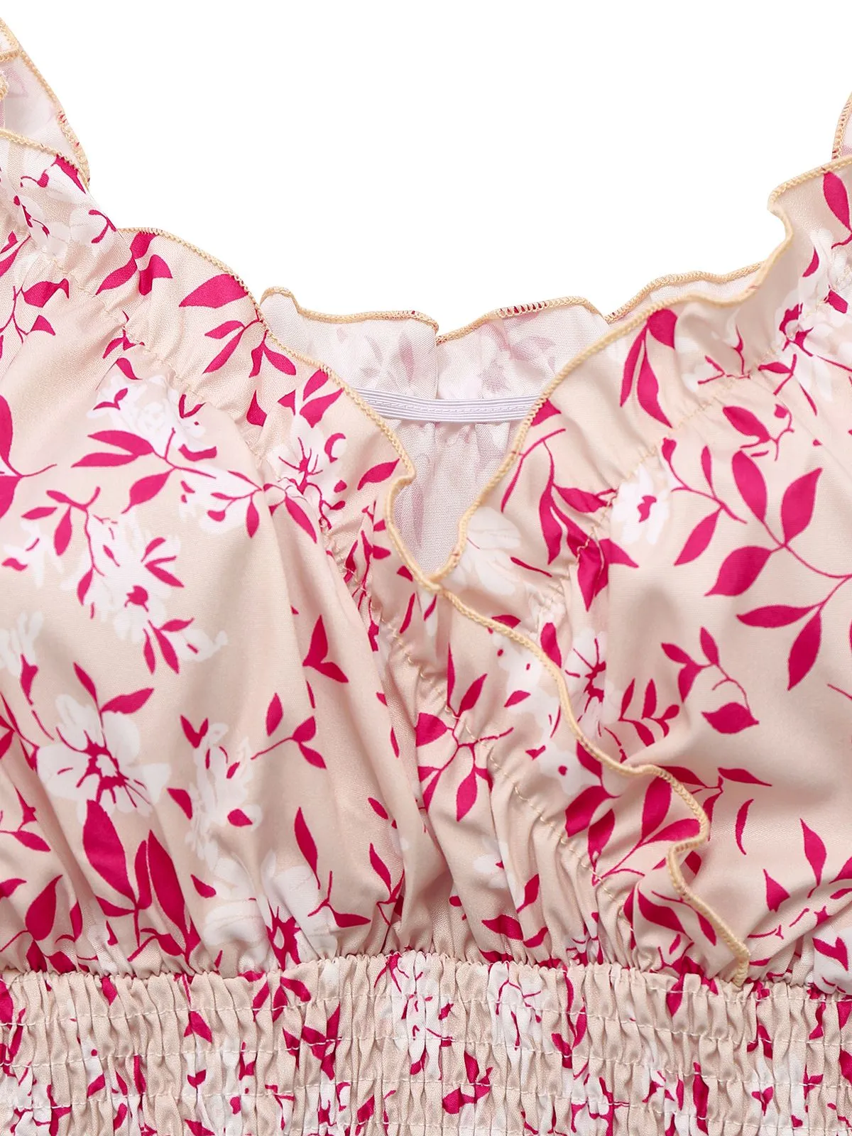 Pink 1940s V-Neck Floral Puff Sleeve Dress sold by Retro Stage product image thumbnail 3