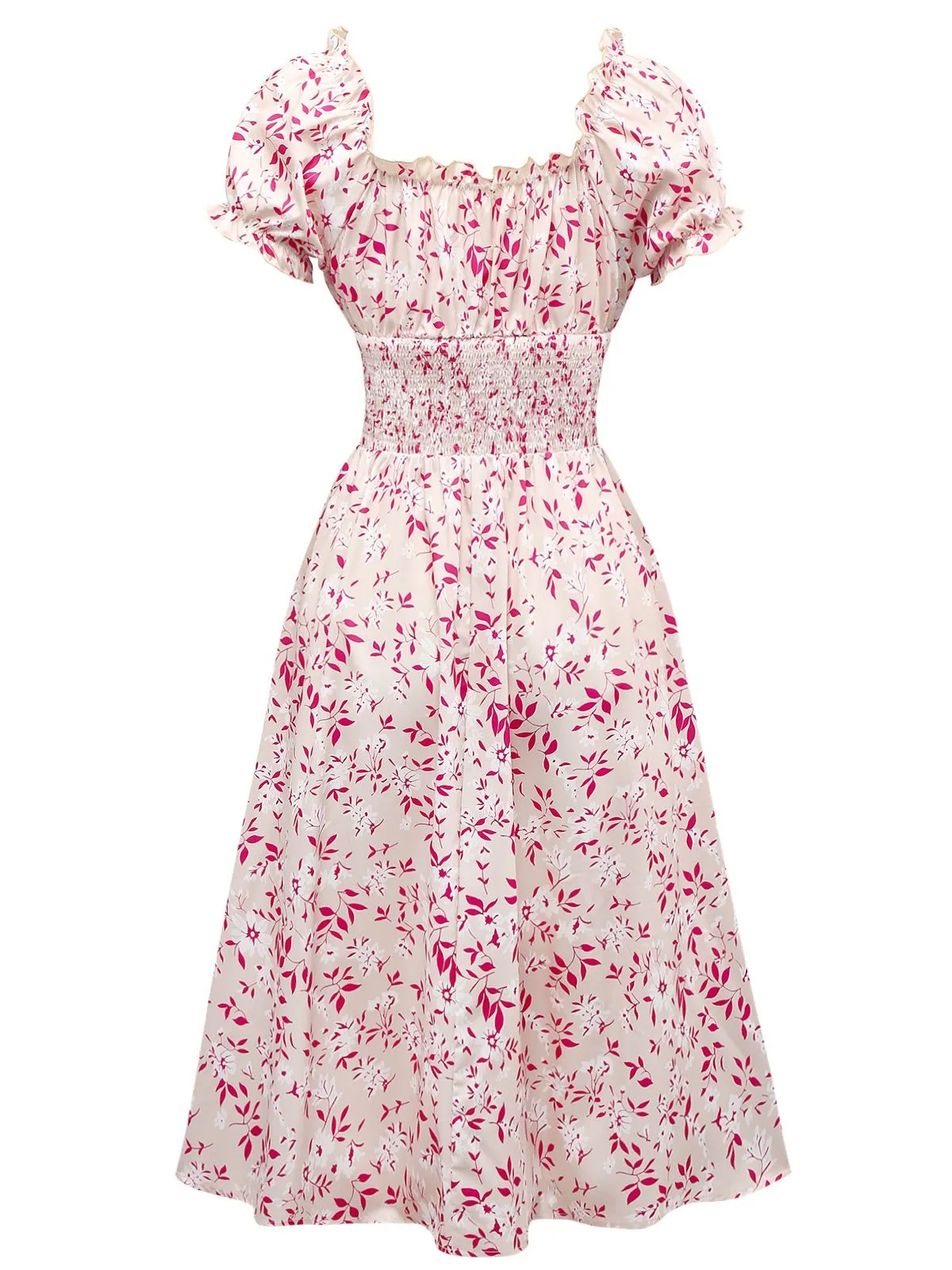 Pink 1940s V-Neck Floral Puff Sleeve Dress sold by Retro Stage product image thumbnail 2