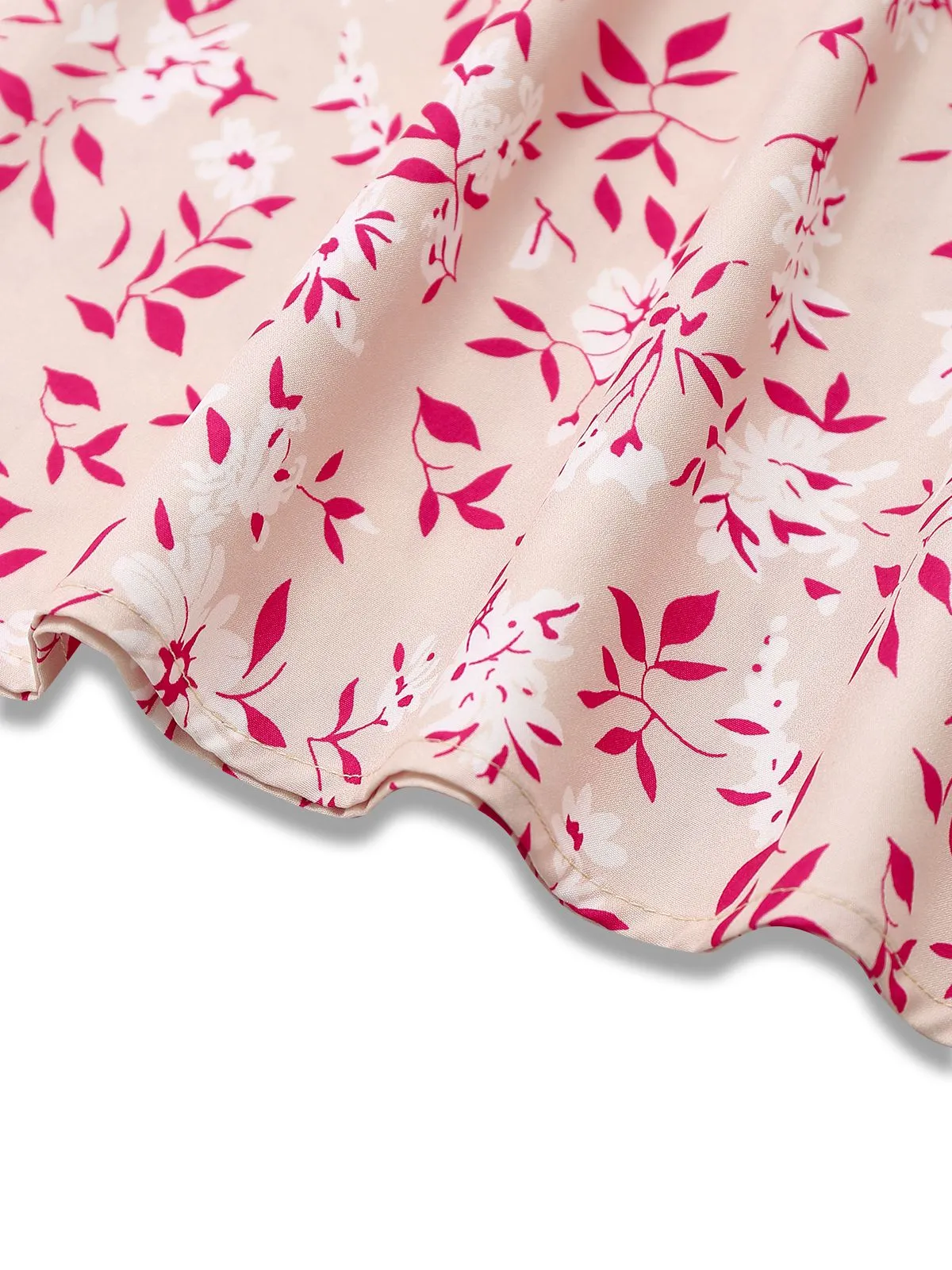 Pink 1940s V-Neck Floral Puff Sleeve Dress sold by Retro Stage product image thumbnail 5