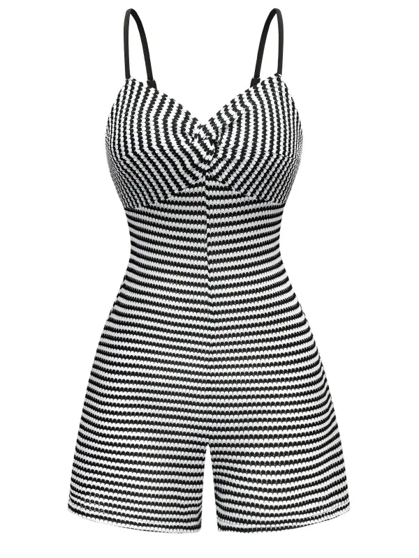 Black & White 1930s Striped Twist Romper sold by Retro Stage