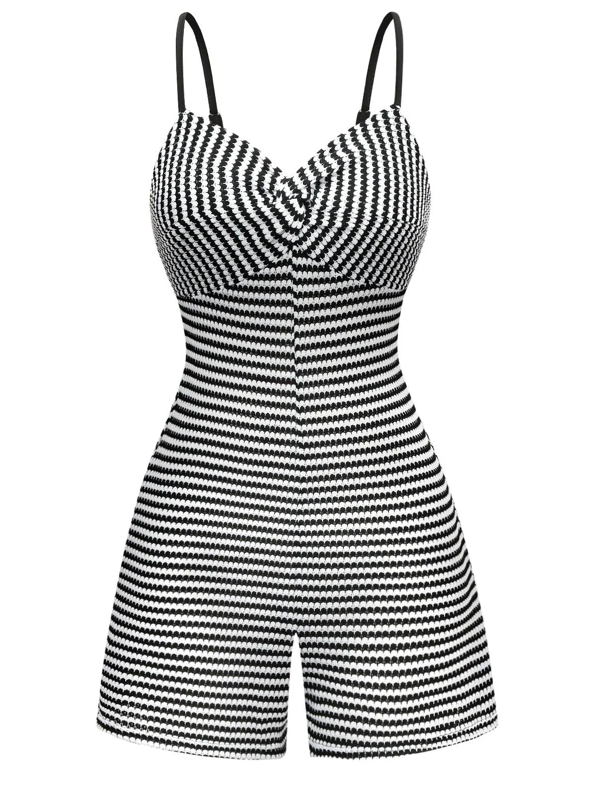 Black & White 1930s Striped Twist Romper sold by Retro Stage