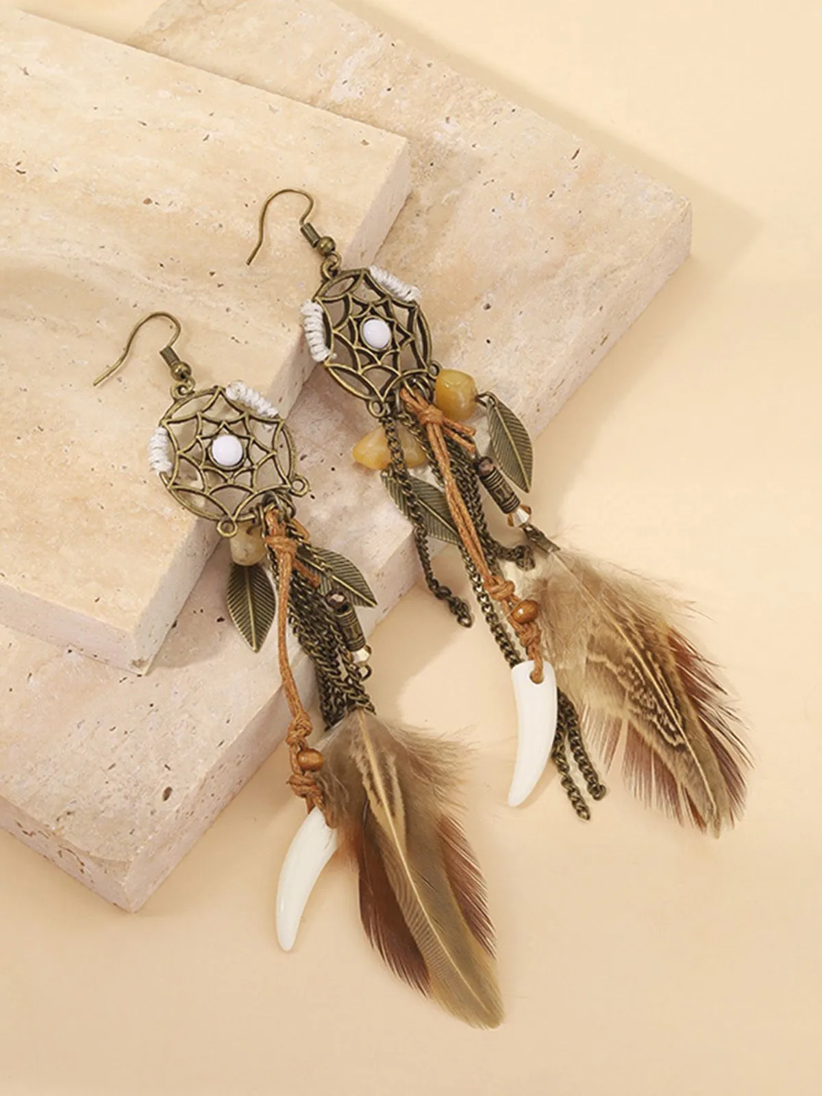 Leather Choker & Feather Dreamcatcher Tassel Earrings Set sold by Retro Stage product image thumbnail 3
