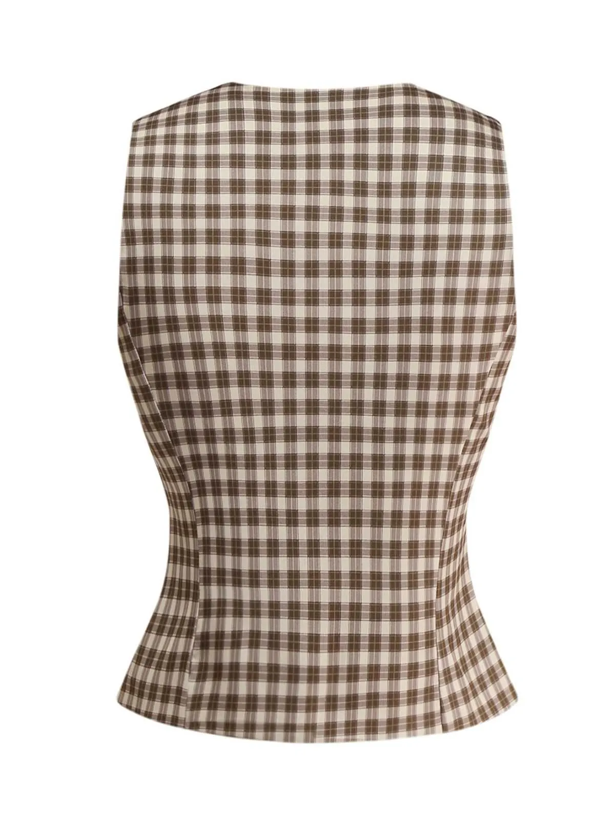2PCS Brown 1960s Gingham Plaid Pleated Vest & Skirt sold by Retro Stage product image thumbnail 4