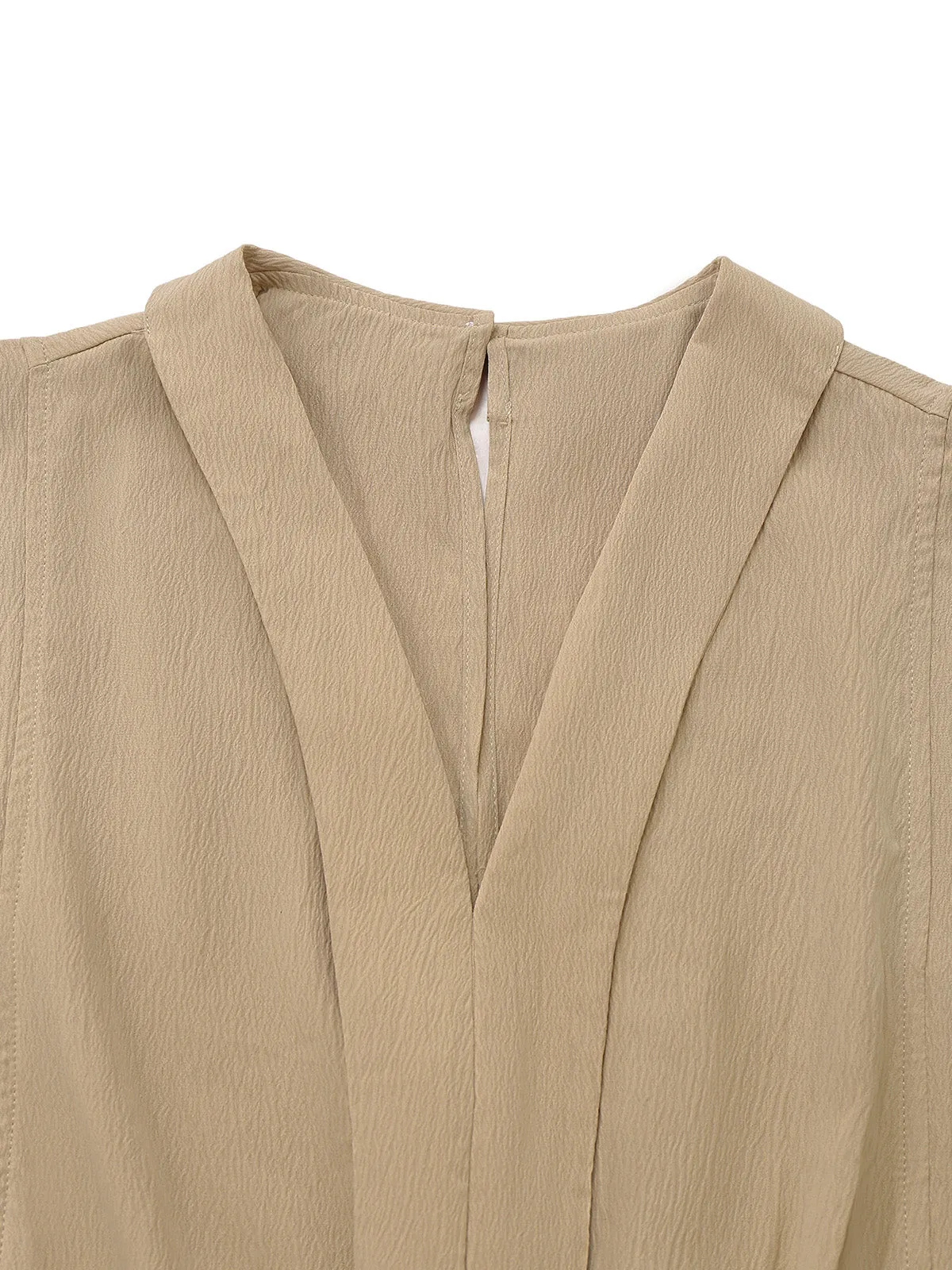 Khaki 1930s V-Neck Pocket Solid Romper sold by Retro Stage product image thumbnail 3