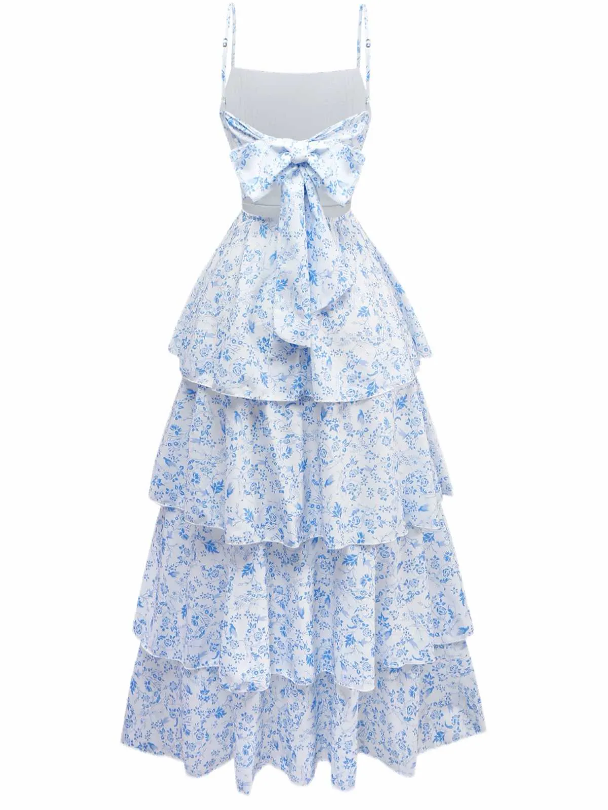 Blue 1970s Spaghetti Strap Floral Tiered Dress sold by Retro Stage product image thumbnail 2