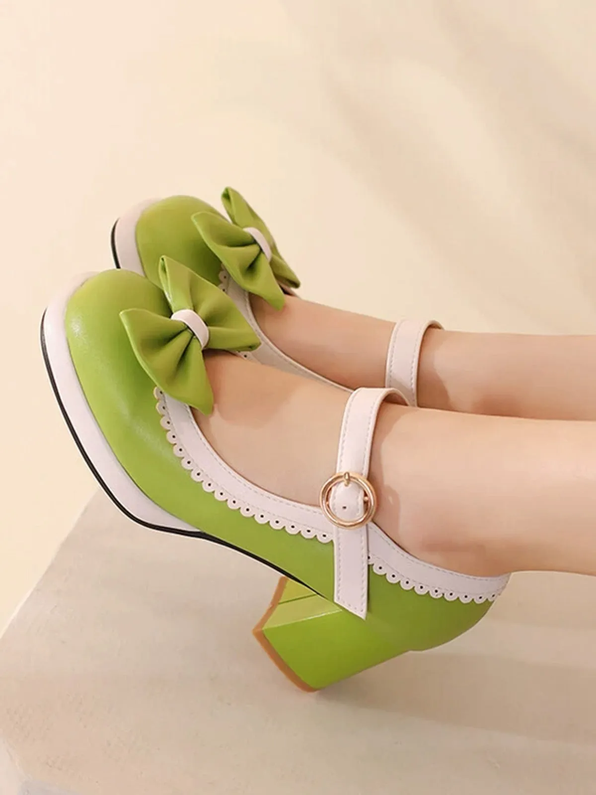 Vintage Contrast Bow Mary Jane High Heels sold by Retro Stage product image thumbnail 2