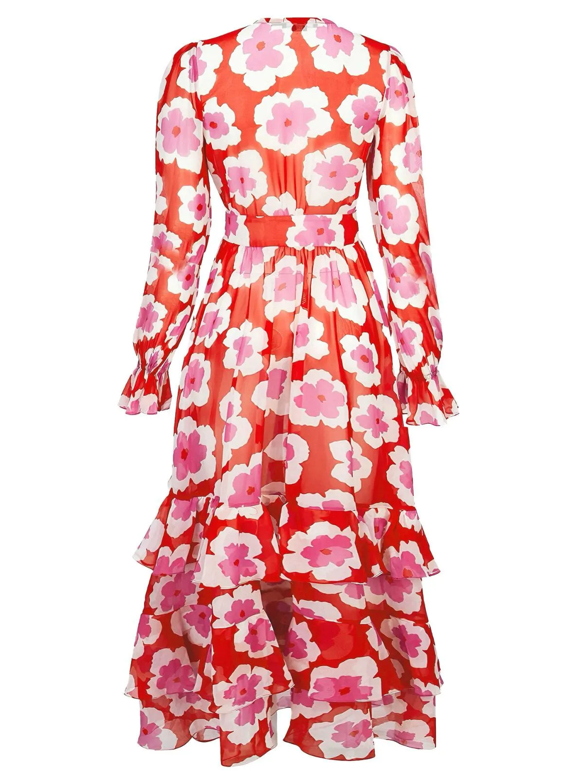 Red 1970s Ruffles Floral Cover-Up Dress sold by Retro Stage product image thumbnail 2