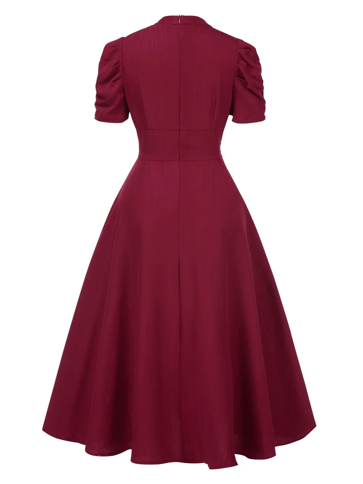 1950s Solid Empire Waist V-Neck Puff Sleeves Dress sold by Retro Stage product image thumbnail 2