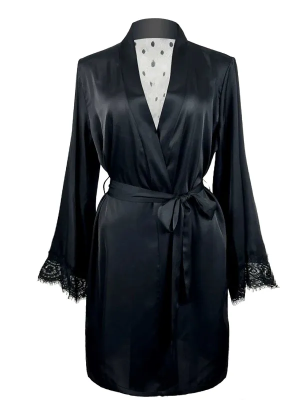 Black 1930s Polka Dots Lace Satin Robes sold by Retro Stage
