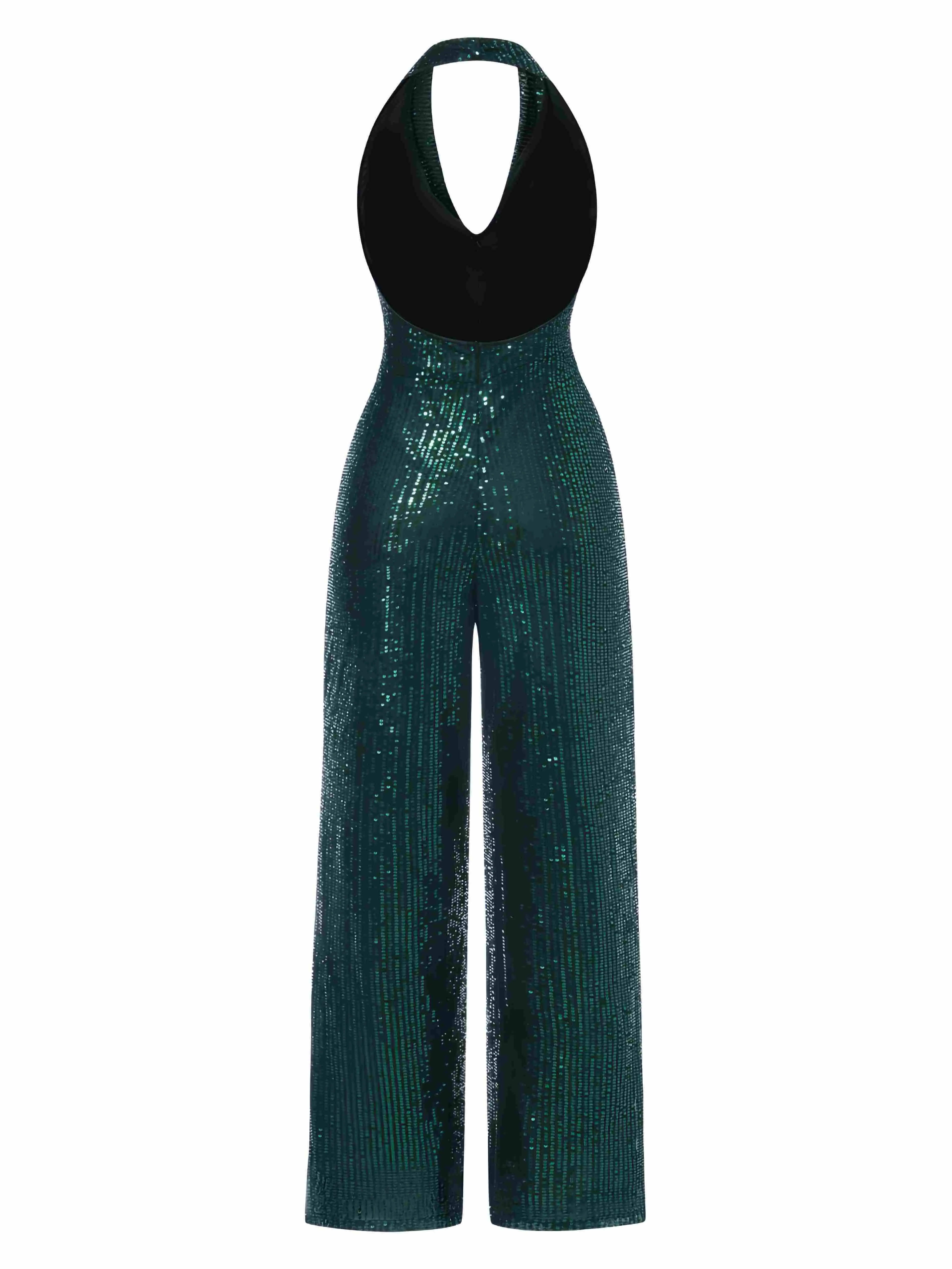 1970s Solid Cowl Neck Halter Sequined Jumpsuit sold by Retro Stage product image thumbnail 2