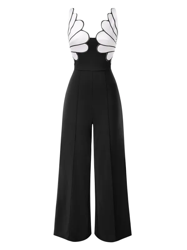 1930s Floral Patchwork V-Neck Straps Jumpsuit sold by Retro Stage