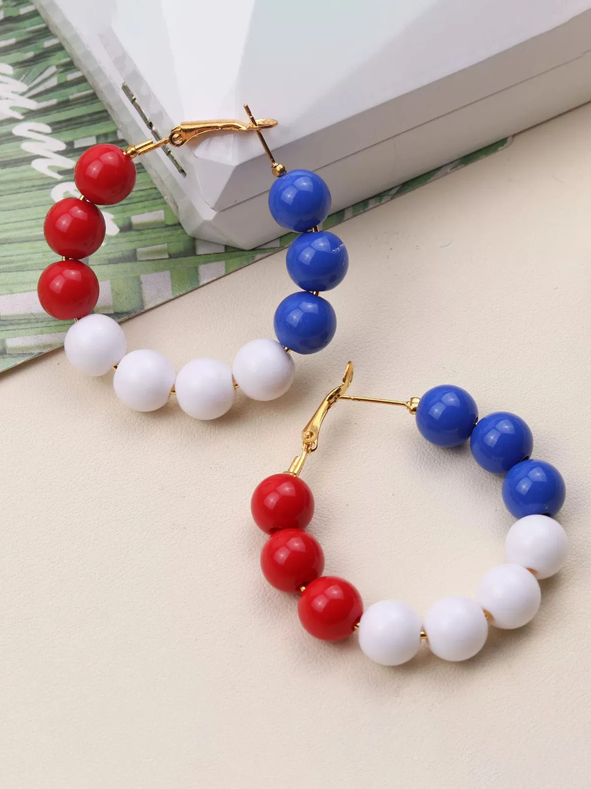 Red White Blue Beaded Vintage Earrings sold by Retro Stage product image thumbnail 2