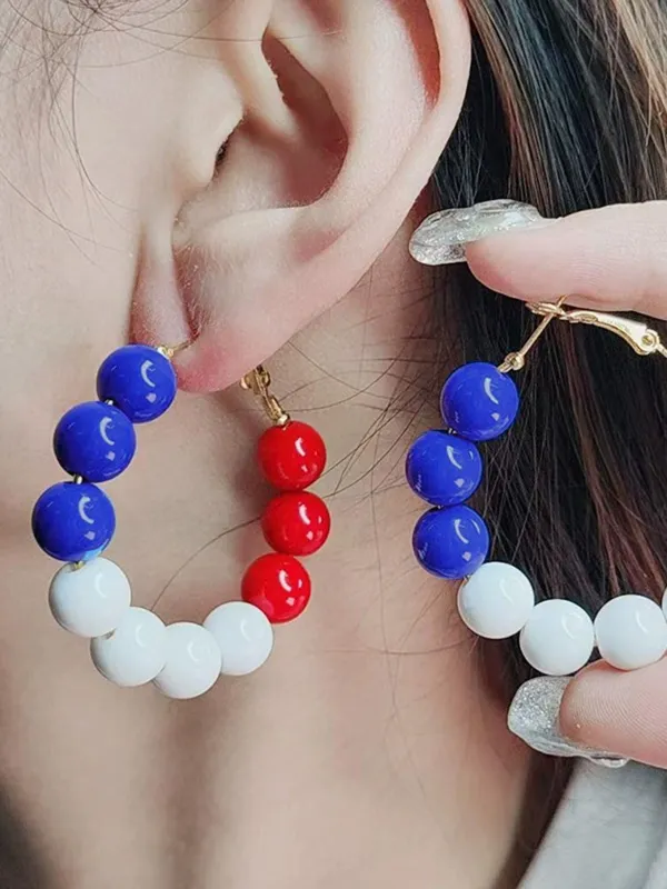 Red White Blue Beaded Vintage Earrings sold by Retro Stage