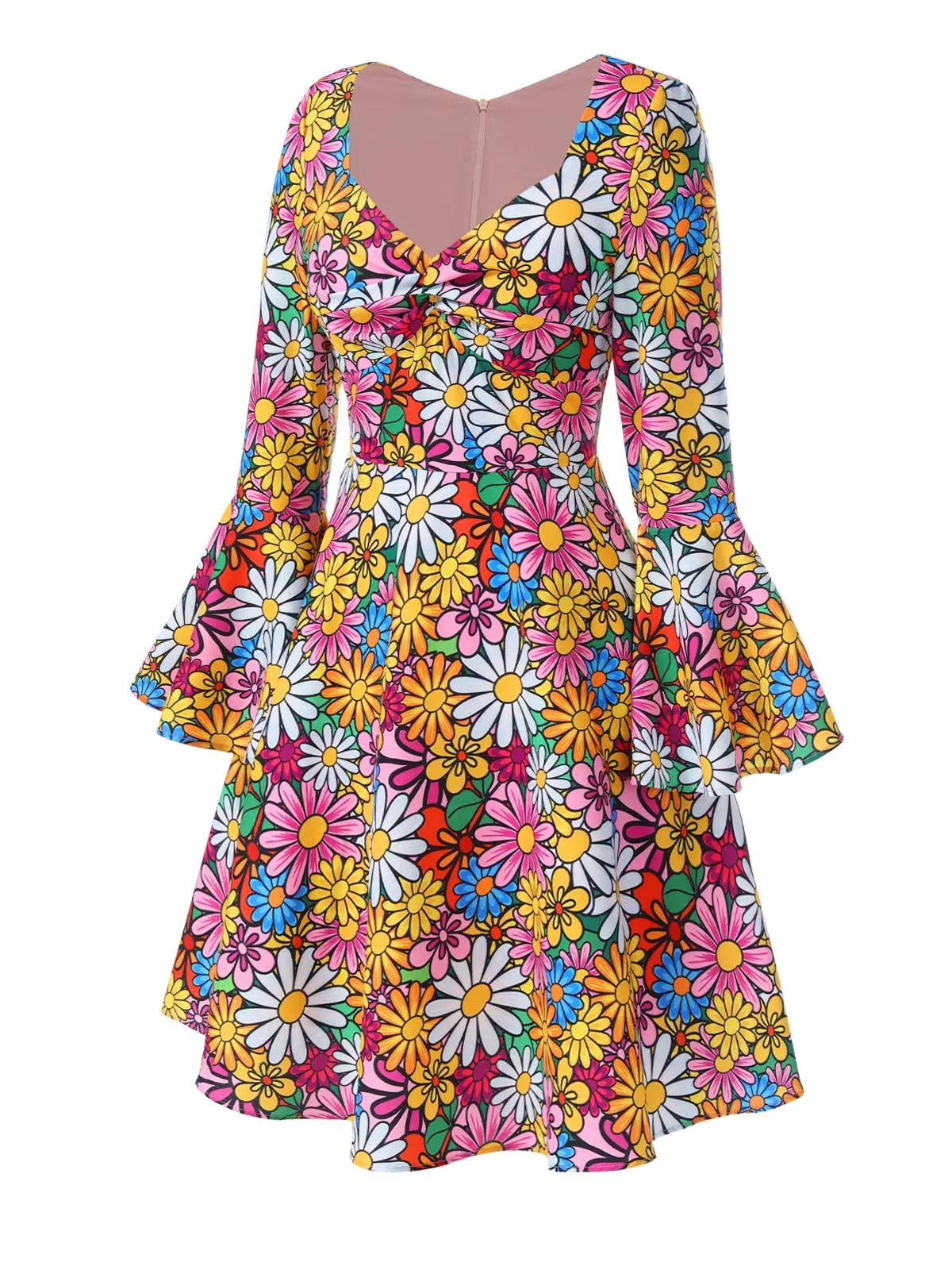 1960s Flare Sleeve Colorful Daisy Dress sold by Retro Stage product image thumbnail 4