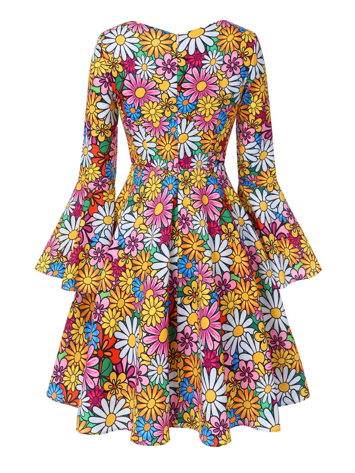 1960s Flare Sleeve Colorful Daisy Dress sold by Retro Stage product image thumbnail 5