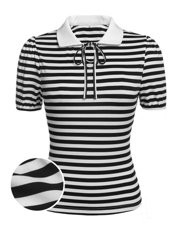 1950s Stripe Lapel Bow Knit Top sold by Retro Stage