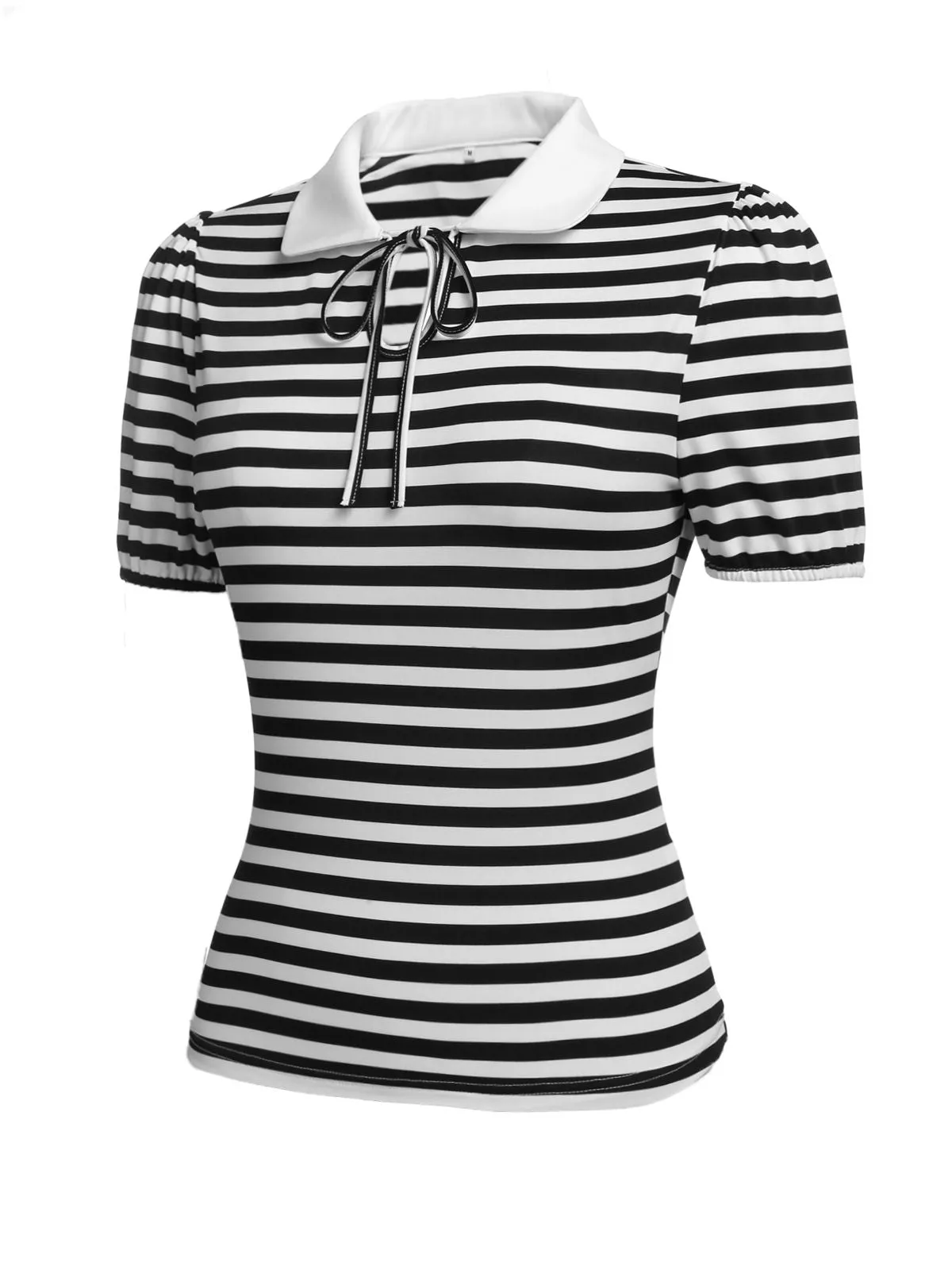 1950s Stripe Lapel Bow Knit Top sold by Retro Stage product image thumbnail 3