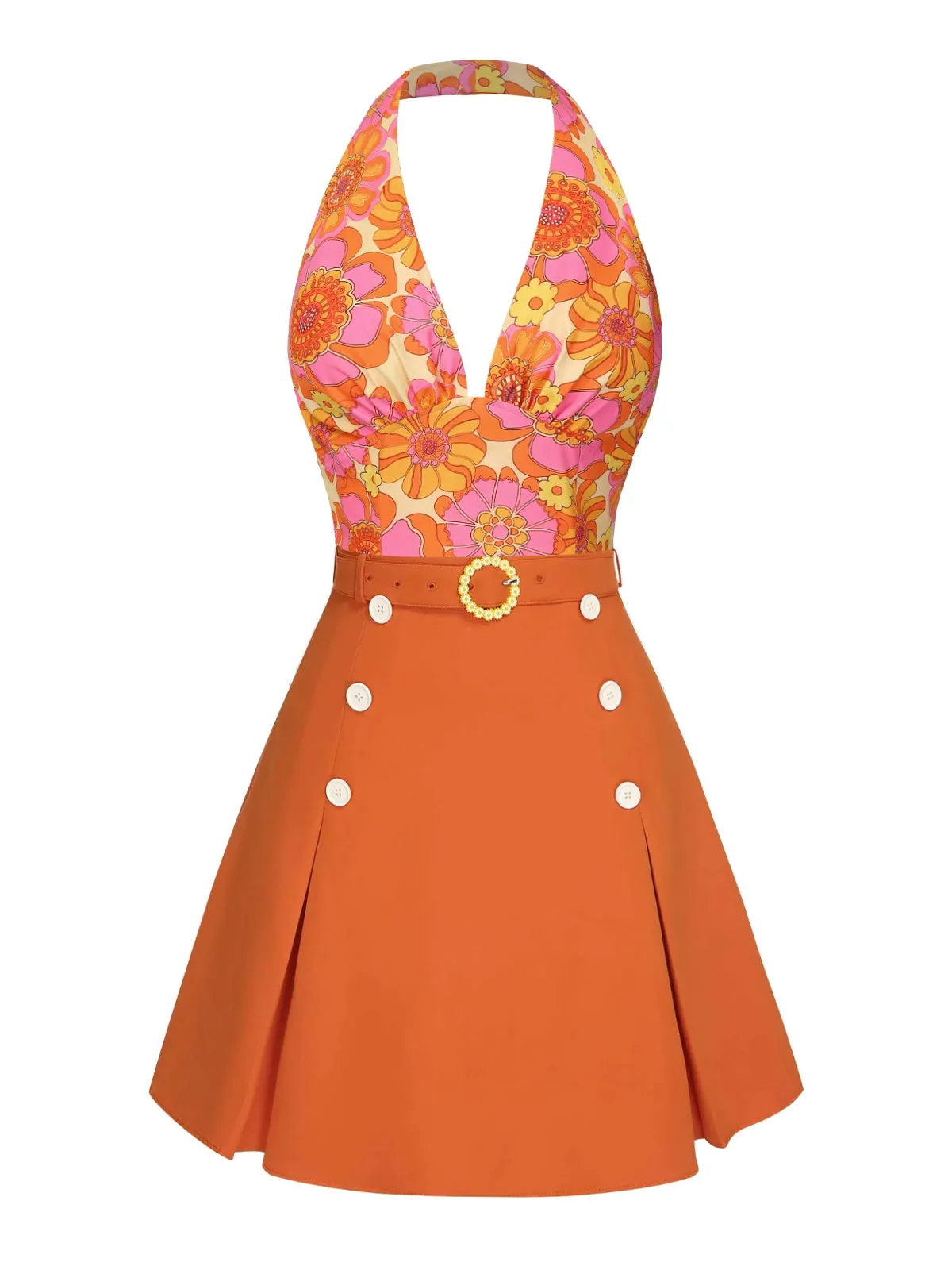 2PCS 1960s Floral Halter Top & Solid Skirt sold by Retro Stage product image thumbnail 2