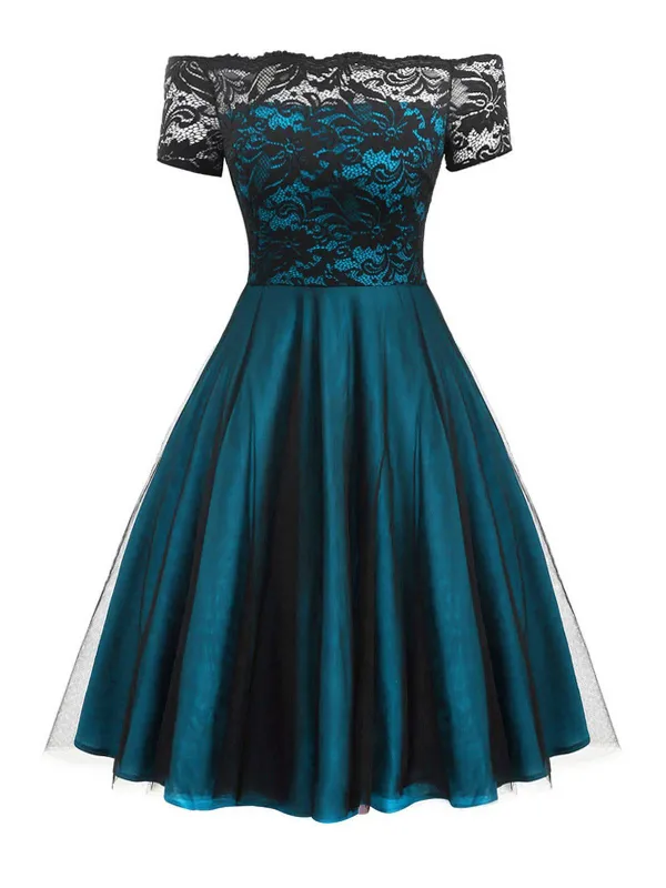 [US Warehouse] 1950s Off Shoulder Lace Swing Dress sold by Retro Stage