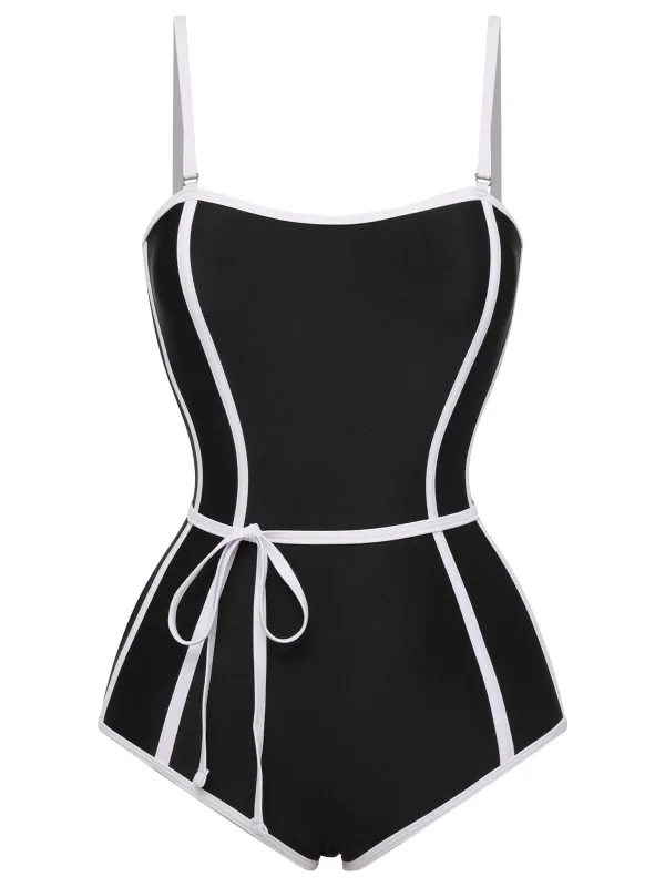 [US Warehouse] Black 1960s Lined Sling One-Piece Swimsuit sold by Retro Stage
