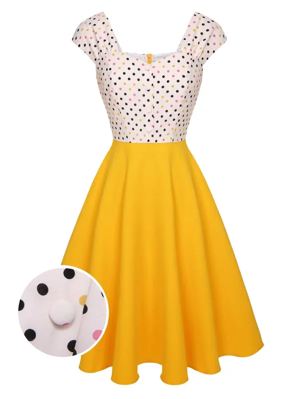 [US Warehouse] Yellow 1950s Polka Dots Button Dress sold by Retro Stage