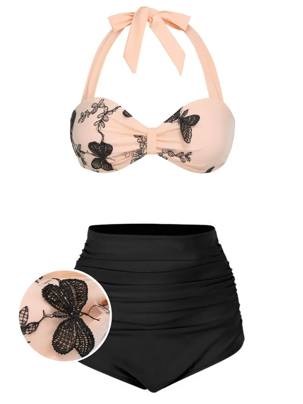[US Warehouse] Black 1950s Halter Butterfly Swimsuit sold by Retro Stage